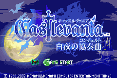 Castlevania: Byakuya no Concerto title screen for GameBoy Advance